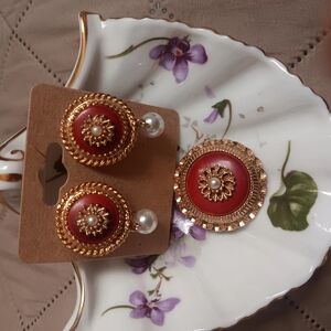 Sarah Coventry Red and Gold Vintage Earrings